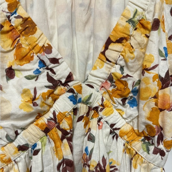 Abercrombie & Fitch Floral Baby Doll Top Size S Cottage Puff Sleeves Linen Blend - Picture 3 of 7
